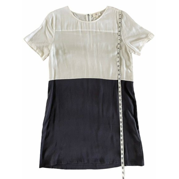 AG Adriano Goldschmeid 100% Silk Short Sleeve Colorblock Dress Gray White L RARE - Picture 4 of 8